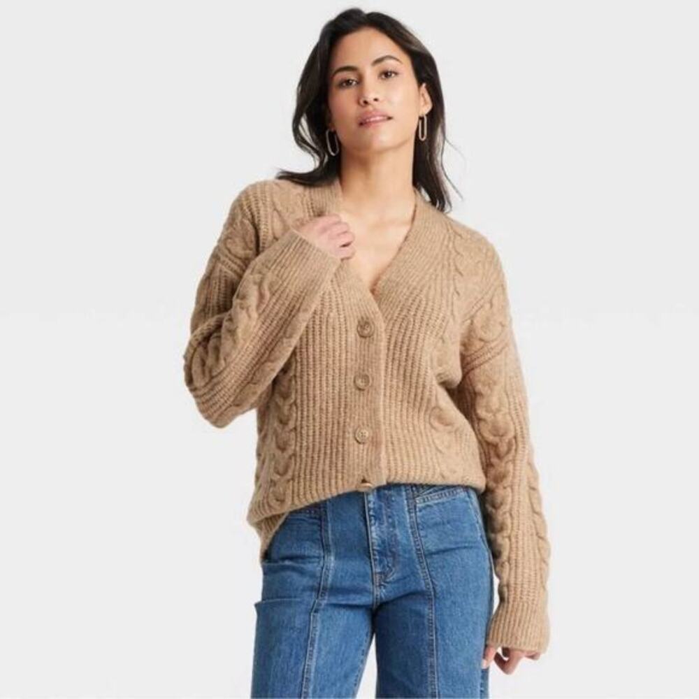 Universal‎ Thread Women's Cozy Knit Cable Stitch Cardigan Brown Size XS